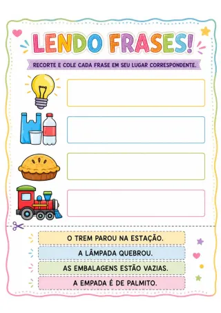 Capa de Atividades Leitura Recorte E Colagem De Frases.